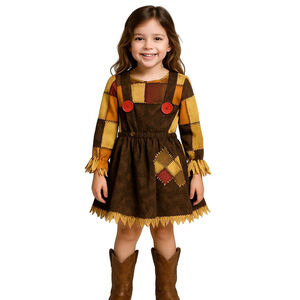 Spirit Scarescrow Costume Dress Girls Toddler 2T Brown Patchwork Edgy Halloween